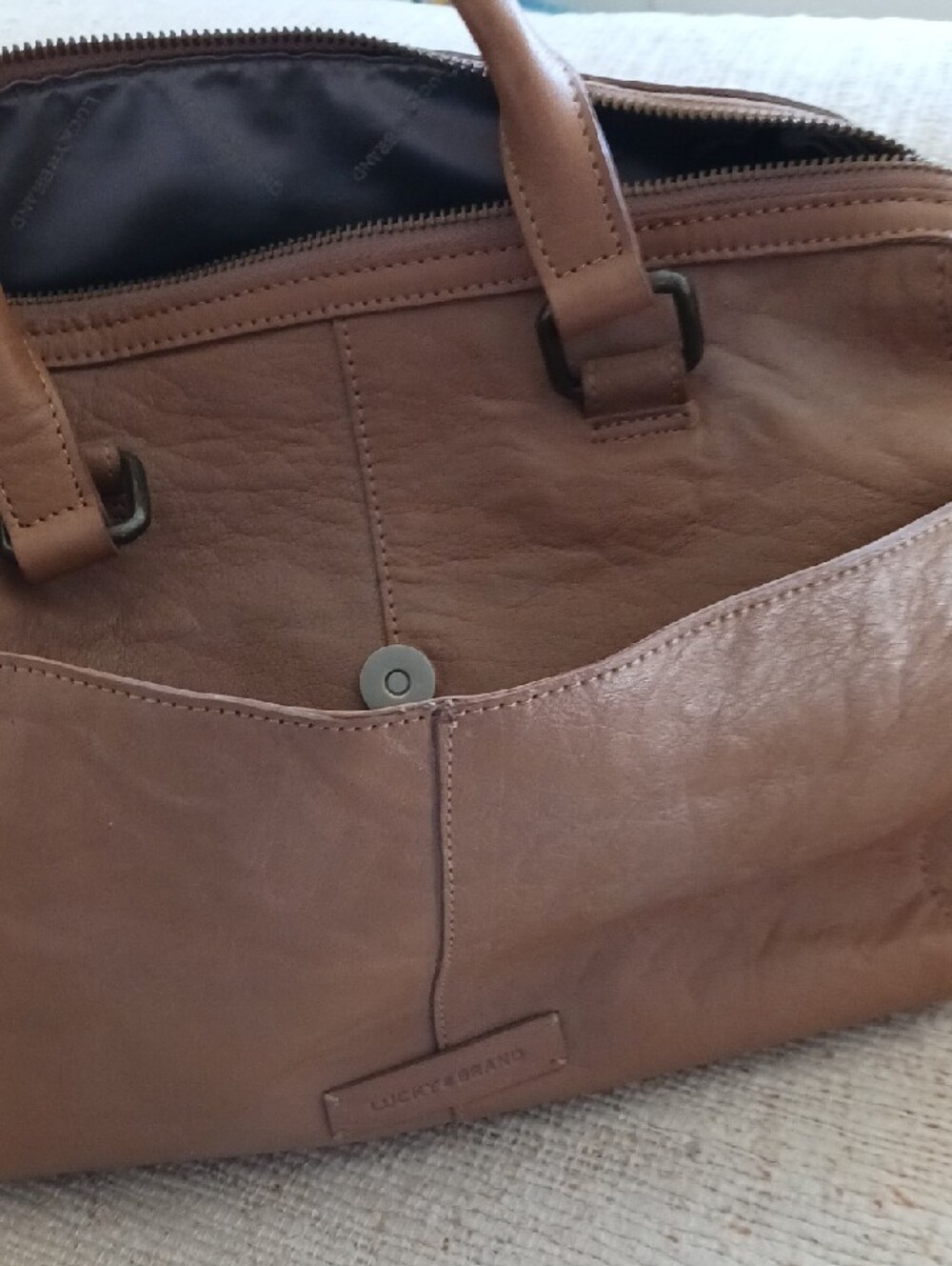 Lucky Brand Cognac Leather Patchwork Tote - Picture 4 of 6